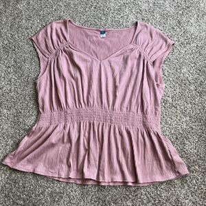 Old Navy Blouse Top Womens XL Pink V-Neck Boho Peasant Cottagecore Babydoll